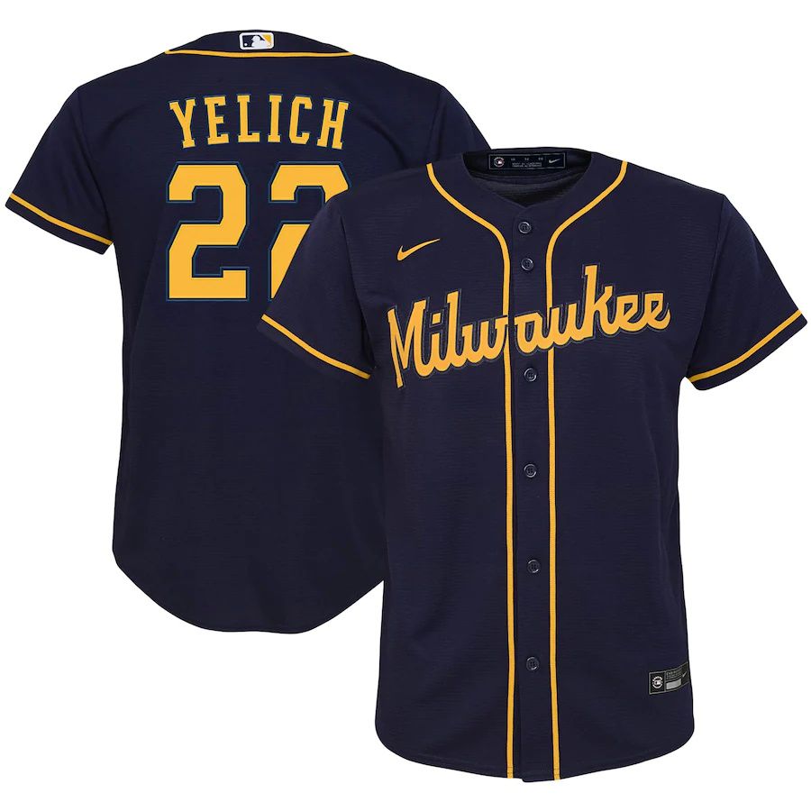 Youth Milwaukee Brewers #22 Christian Yelich Nike Navy Alternate Replica Player MLB Jerseys